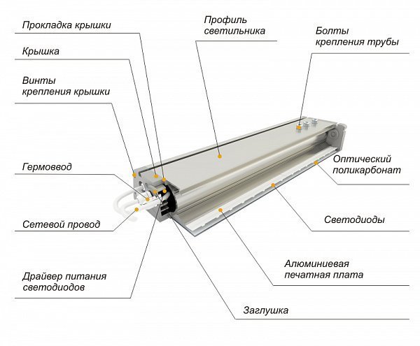 Светодиодный светильник ДиУС-50 с защитной решеткой схема
